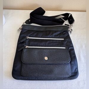 New Chico’s Black Fabric Faux Leather Cheetah Lining Cross Body Purse